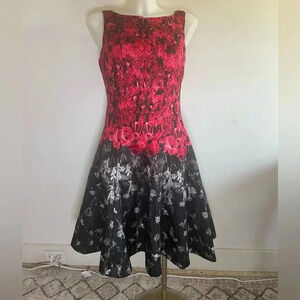 Julian Taylor Womens Floral Sleeveless Midi Fit & Flare Dress Black Red Rose 004